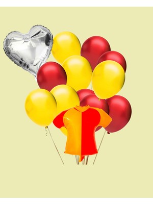 Evabrite Taraftar Sarı Kırmızı Forma Şekilli Folyo Balon Seti - Kalp Doğum Günü Parti Seti