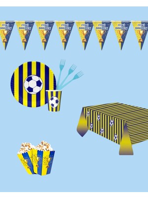 Evabrite Sarı Lacivert Doğum Günü Parti Seti - Çocuklara Özel Taraftar Temalı Doğum Günü Konsepti 16 Kişilik