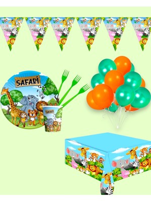 Evabrite Safari Temalı 32 Kişilik Doğum Günü Parti Seti - Safari Konsept Parti Süsleri