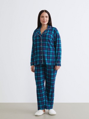 Lc Waikiki Yeni Sezon Büyük Beden Ekose Polar Kadın Pijama Takımı
