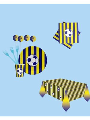 Evabrite Taraftar Sarı Lacivert 24 Kişilik Doğum Günü Parti Seti - Taraftar Sarı Lacivert Set