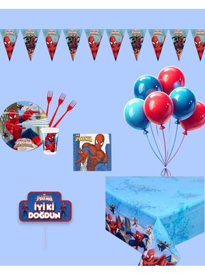 Evabrite Örümcek Adam 8 Kişilik Doğum Günü Parti Seti - Örümcek Adam Konsepti Parti Süsleri