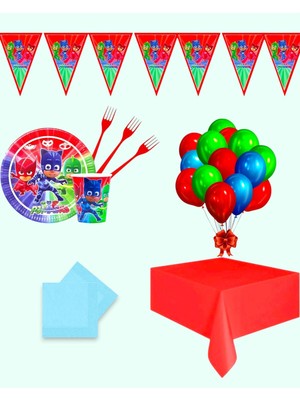 Evabrite Pijamaskeliler 8 Kişilik Doğum Günü Parti Seti - Pijamaskeliler Konsepti Parti Süsü