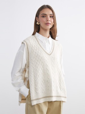 Lc Waikiki Yeni Sezon V Yaka Kendinden Desenli Kadın Triko Süveter