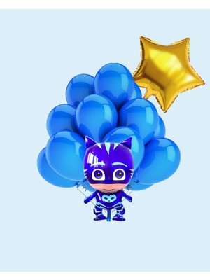 Evabrite Pijamaskeliler Folyo Balon Seti - Kedi Çocuk -Yıldız Doğum Günü Parti Seti