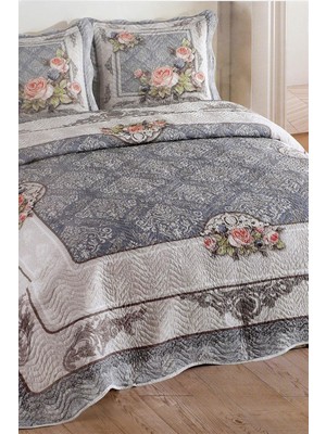 Mena Rise Çift Kişilik Kapitone Yatak Örtüsü Takımı - Mavi