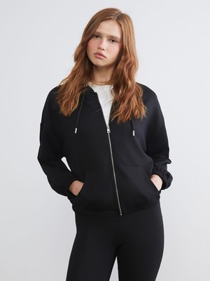 Lc Waikiki Yeni Sezon Kapüşonlu Oversize Kadın Fermuarlı Sweatshirt