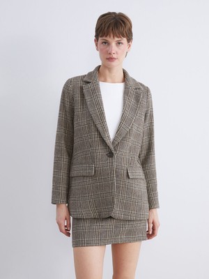 Lc Waikiki Yeni Sezon V Yaka Ekose Kadın Kaşe Blazer Ceket