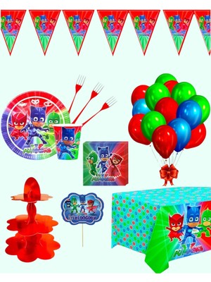 Evabrite Pijamaskeliler 8 Kişilik Doğum Günü Parti Malzemeleri Seti | Pj Masks Konsept Parti Süsü