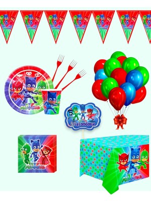 Evabrite Pijamaskeliler 24 Kişilik Doğum Günü Parti Malzemeleri Seti | Pj Masks Konsept