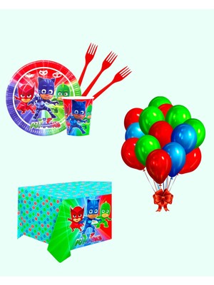 Evabrite Pijamaskeliler 32 Kişilik Doğum Günü Parti Malzemeleri Seti | Pj Masks Parti Süsleri