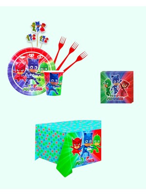 Evabrite Pijamaskeliler 8 Kişilik Doğum Günü Parti Malzemeleri Seti | Doğum Günü Parti Masa Süsleri