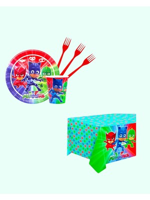 Evabrite Pijamaskeliler 24 Kişilik Doğum Günü Parti Malzemeleri Seti | Kedi Çocuk Baykuş Kız Kertenkele Çocuk