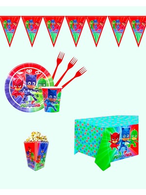 Evabrite Pijamaskeliler 16 Kişilik Doğum Günü Parti Malzemeleri Seti | Pj Masks Konsept