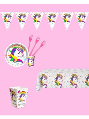Evabrite Unicorn Konseptli Tek Boynuzlu At Doğum Günü Parti Seti - Kız Çocuk Doğum Günü Süsleri 16 Kişilik