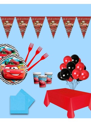 Evabrite Cars Arabalar Temalı Şimşek Set 8 Kişilik Doğum Günü Parti Seti - Cars Arabalar Konsepti Parti Süsü