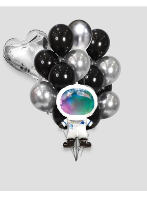 Evabrite Uzay Astronot Konsept Folyo Balon Seti - Kalp Folyo Doğum Günü Parti Seti