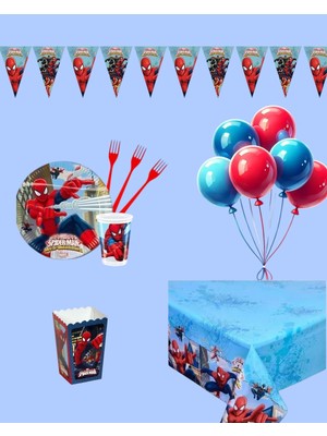 Evabrite Örümcek Adam 16 Kişilik Doğum Günü Parti Seti -Örümcek Adam Konsepti Parti Süsleri