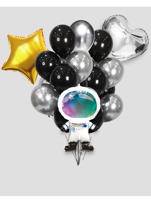 Evabrite Uzay Astronot Konsept Folyo Balon Seti - Kalp ve Yıldız Folyo Doğum Günü Parti Seti