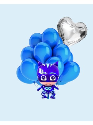 Evabrite Pijamaskeliler Folyo Balon Seti - Kedi Çocuk - Kalp Folyo Doğum Günü Parti Seti