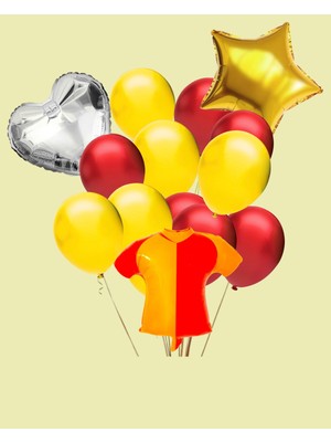 Evabrite Taraftar Sarı Kırmızı Forma Şekilli Folyo Balon Seti - Kalp ve Yıldız Doğum Günü Parti Seti