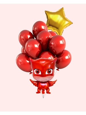 Evabrite Pijamaskeliler Folyo Balon Seti - Baykuş Kız -Yıldız Folyo Doğum Günü Parti Seti