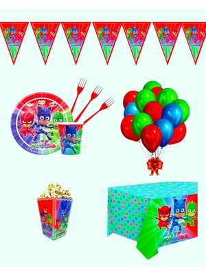 Evabrite Pijamaskeliler 16 Kişilik Doğum Günü Parti Seti - Pijamaskeliler Konsepti Doğum Günü Parti Süsü