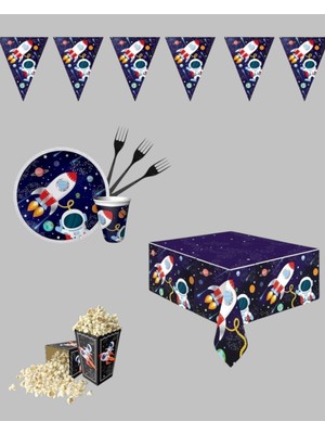 Evabrite Astronot ve Roket Konseptli Uzay Doğum Günü Parti Seti - Doğum Günü Süsleri 24 Kişilik