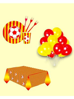 Evabrite Sarı Kırmızı Parti Seti - Çocuklara Özel Taraftar Temalı Doğum Günü Konsepti 32 Kişilik Set