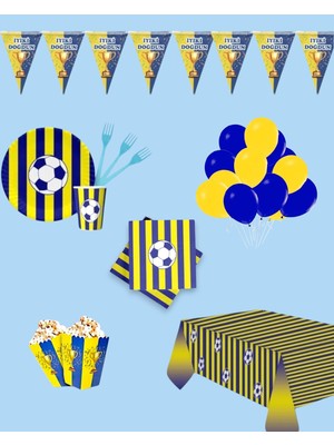 Evabrite Sarı Lacivert Parti Seti - Çocuklara Özel Taraftar Temalı Doğum Günü Konsepti 8 Kişilik