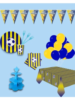 Evabrite Sarı Lacivert Taraftar 32 Kişilik Doğum Günü Parti Seti -Sarı Lacivert Taraftar Konsepti Kek Standı