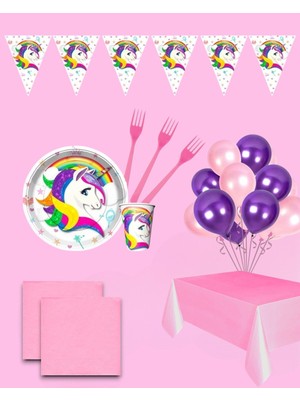 Evabrite Unicorn 16 Kişilik Set Doğum Günü Parti Malzemeleri