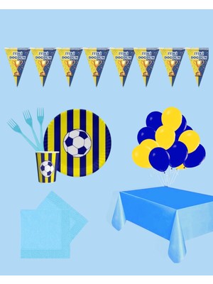 Evabrite Taraftar 8 Kişilik Sarı Lacivert Set Doğum Günü Parti Malzemeleri