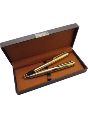 Signator® M569 Parlak Gold Kalem Seti | Roller + Tükenmez Kalem | Isme Özel Kalem | Hediyelik Kalem