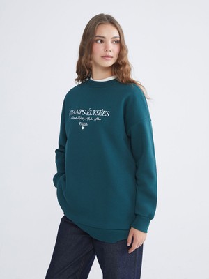 Lc Waikiki Yeni Sezon Paris Baskılı Kadın Kalın Sweatshirt Tunik