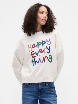 Gap Kadın Kırık Beyaz Oversized Grafik Baskılı Sweatshirt