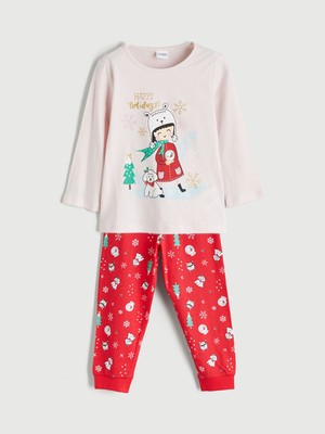 Lc Waikiki Yeni Sezon Bisiklet Yaka Yılbaşı Temalı Kız Çocuk Pijama Takımı