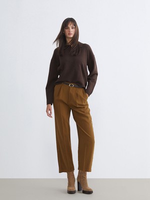 Lc Waikiki Yeni Sezon Beli Kemerli Loose Fit Kadın Pileli Pantolon