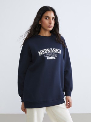 Lc Waikiki Yeni Sezon Nebraska Baskılı Kadın Kalın Sweatshirt Tunik