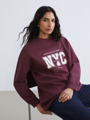 Lc Waikiki Yeni Sezon New York City Baskılı Kadın Kalın Sweatshirt Tunik