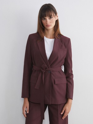 Lc Waikiki Yeni Sezon Çizgili Beli Kuşaklı Kadın Blazer Ceket