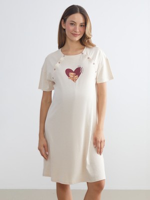 Lc Waikiki Yeni Sezon Bisiklet Yaka Baskılı Hamile Gecelik