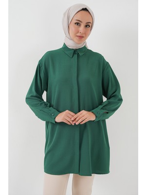Bigdart Kadın Uzun Gömlek Tunik 5945 - Zümrüt Yeşili