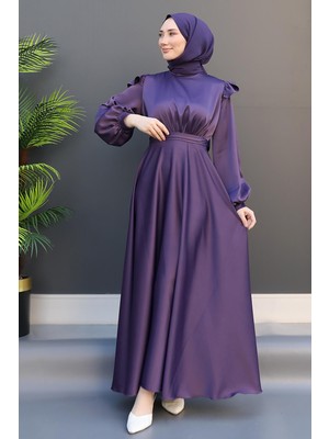 Giza Store Omuz Detay Elbise Koyu Lila