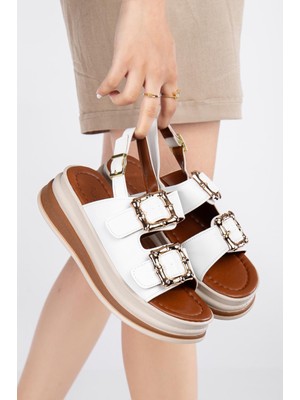 Bukond Günlük Kadın Sandalet Çift Tokalı Yumuşak Rahat Ortopedik