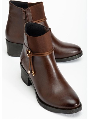 Dilimler Ayakkabı Kadın Topuklu Bot Günlük Kahverengi Boğaz Elastik Kalın Topuklu