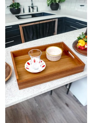 Mena Rise Akasya Ağacından Lüx Mutfak Tepsisi 35 * 25CM, Akasya Lüx Sunum Tepsisi, Akasya Tepsi