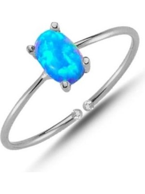 Eyelashes Silver 925 Ayar Gümüş Ayarlanabilir Mavi Opal Yüzük