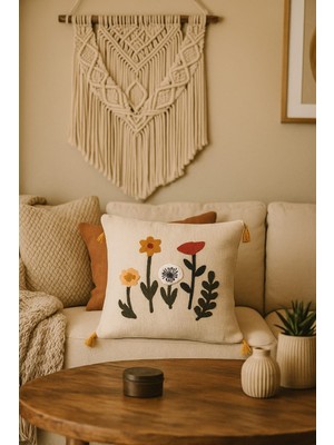 Goveform Keten Punch Işlemeli Kırlent Kılıfı 43X43 cm – El Işçiliği Panç  Desen & Püskül Detaylı Yastık Kılıfı 2li VEFORMPUNCH2026