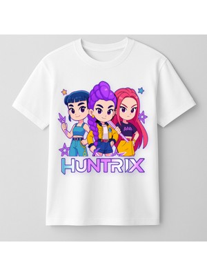 Mixxi Fashion Kpop Demon Hunters Huntrix Kısa Kollu Baskılı Kız Çocuk Tişört (4-13 Yaş)